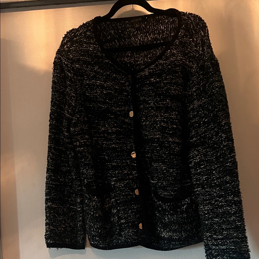 Ann Taylor Black/navy and White Sweater Cardigan/jacket- xl